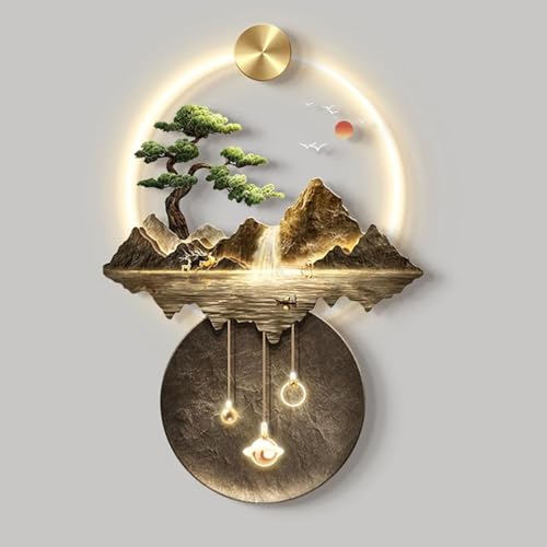 LED Wandkunst, 3D Wandskulpturen mit Licht, Berg und Wasserlandschaft Hängende Dekor für Hauseingang und Flur von Generisch