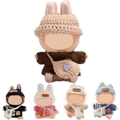 La bubu Kleidung für 17 cm Puppe – Puppen Bekleidung DIY Outfit Set – Weiches Puppen-Kleidungsset, Elastisch & Detailreich, Plüschtier-Bekleidung mit Strickmütze und Tasche (Braun) von Generisch