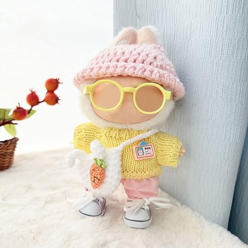 Labubu Kleidung, Labubu-Kleidung für Puppe, handgefertigt, gehäkelt, 3-teiliges Set für 17 cm große Puppe, Kleidung für Labubu, Premium-Labubu-Outfit mit Zubehör, stilvolle Labubu-Kleidung für Puppe von Generisch