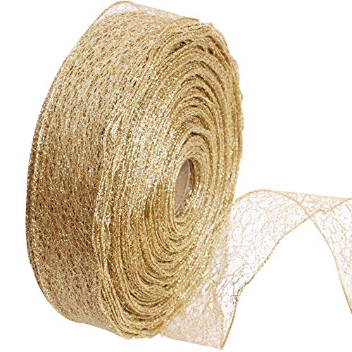 Lace Ribbon Glitter Gold Ribbon Bundle für Weihnachten Hochzeit Geburtstag Party Dekoration Geschenkpapier 5cm x 2mGeschick in Mode von Generisch