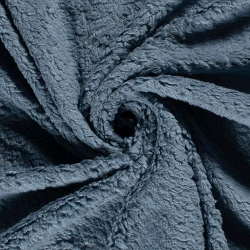 Lammfell Baumwolle Meterware - Teddystoff - Plüschstoff - Baumwoll Teddy - Teddy Lamm - Fellimitat - Baumwoll Fleecestoff - 25 x 150 cm, Farbe: 006 stahlblau von Generisch