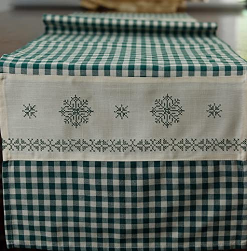 Landhaus Tischläufer Tischdecke Karo grün weiß Bestickt 40x150 von Generisch