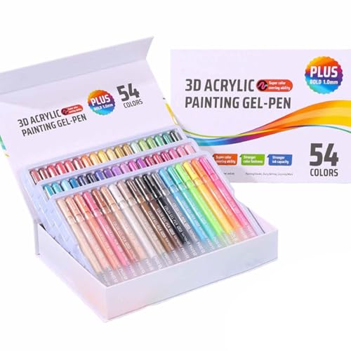 Langou 3D Acrylic Painting Gel Pens, 2025 New Glitter Gel Pens for Adult Coloring, 1.0 Colored Fine Tip Muticolor Marker Art Set, Coloring Paint Pen for Doodle Drawing DIY (54pcs) von Generisch