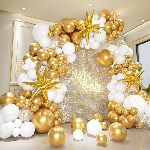 Latex Party Luftballons Geburtstag Hochzeit Baby Bad Valentinstag Party Dekoration Latex Ballon Party Dekoration (Gold und Weiß, 125) von Generisch