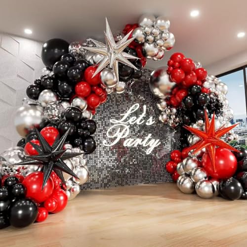 Latex Party Luftballons Geburtstag Hochzeit Baby Bad Valentinstag Party Dekoration Latex Ballon Party Dekoration (Schwarz und Silber und Rot, 137) von Generisch