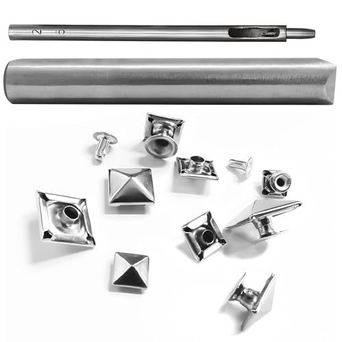 Leder-Nieten-Set mit Stanzer, 20 silberfarbene quadratische Nieten (0,39), Lochstanzer (0,1), Stanzform für Lederhandwerk und DIY-Projekte von Generisch