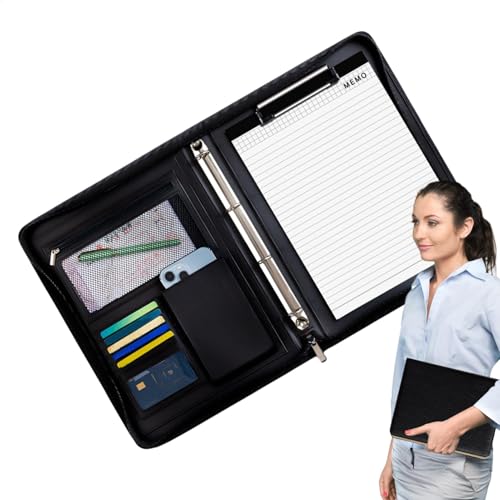 Leder-Padfolio für Herren, stilvoller Dokumentenhalter, Reißverschluss-Padfolio, Leder-Folio-Ordner, A4-Notizblock-Binder, Leder-Padfolio für Damen, Dokumentenmappe, Organizer von Generisch