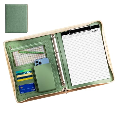 Leder-Padfolio für Herren – Business-Dokumenten-Organizer, Leder-Padfolio für Männer und Frauen, Reißverschluss-Padfolio, Folio-Ordner mit A4-Notizblock und Ordner für Erwachsene von Generisch