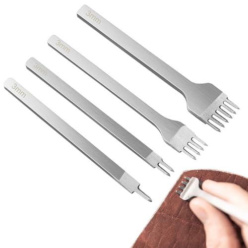 Leder Stanzset Für Nähte | 4X Zinken Leder Gravur Lochstanzen | Handlocher Set Für Lederarbeiten Für Heimwerker & Anfänger von Generisch