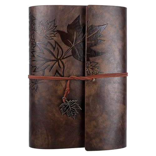 Leder-Tagebuch mit Ahornblatt-Design, nachfüllbares A5-Skizzenbuch, PU-Einband, Notizbuch mit Band und Ringbuch von Generisch