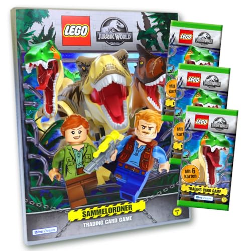 Lego Jurassic World 3 Karten - Sammelkarten Trading Cards (2023) - 1 Mappe + 3 Booster Sammelkarten von Generisch