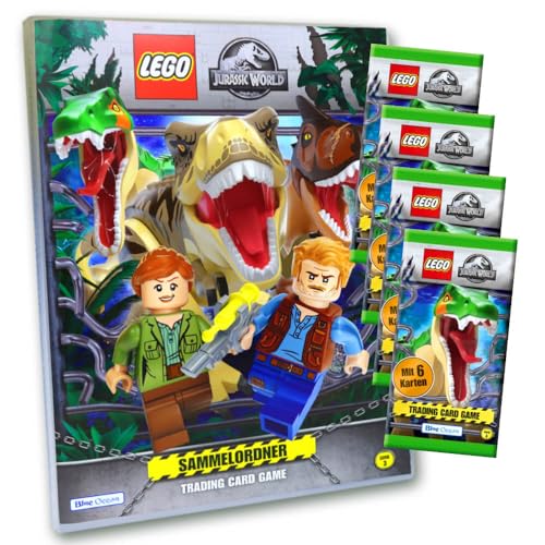 Lego Jurassic World 3 Karten - Sammelkarten Trading Cards (2023) - 1 Mappe + 4 Booster Sammelkarten von Generisch