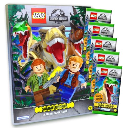 Lego Jurassic World 3 Karten - Sammelkarten Trading Cards (2023) - 1 Mappe + 5 Booster Sammelkarten von Generisch