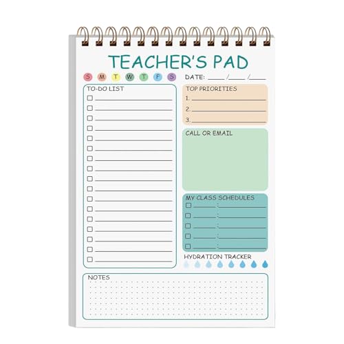 Lehrer -Notizblockblatt - Täglicher Planer Notepad | 50 Blattlehrer To-Do List Pad, 5,8 x 8,3in Spiralgebundenes Memo, niedlicher Schreiborganisator, Twin Coil Task Scheduler für Klassenzimmer von Generisch