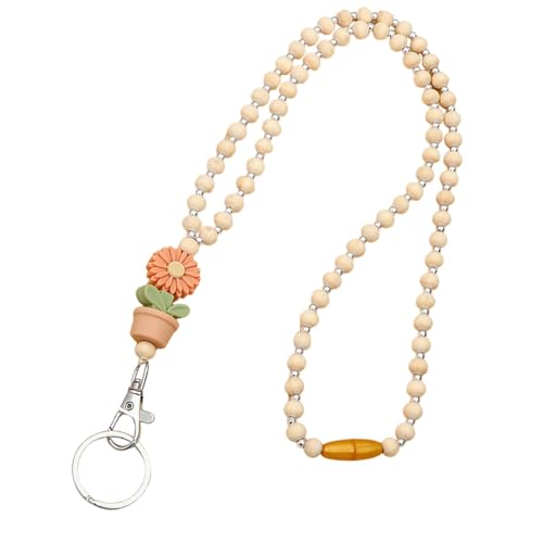 Lehrer-Schlüsselband mit Ausweishalter – Blumenholz und Perlen-Lanyards – niedliches modisches Boho-Blumen- und Holzperlen-Schlüsselband für Frauen, Studentenausweise von Generisch