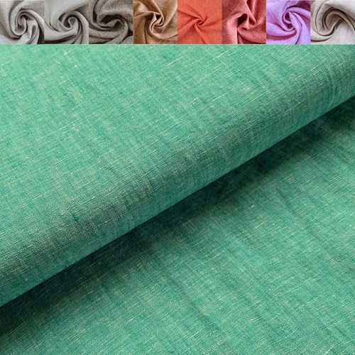 Leinen Meterware meliert - Leinenstoffe farbig - gefärbtes Leinen Melange - Leinengewebe Jeansoptik - 100% Reinleinen *ab 50cm, Farbe: 025 grün von Generisch