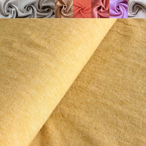Leinen Meterware meliert - Leinenstoffe farbig - gefärbtes Leinen Melange - Leinengewebe Jeansoptik - 100% Reinleinen *ab 50cm, Farbe: 033 hellgelb von Generisch