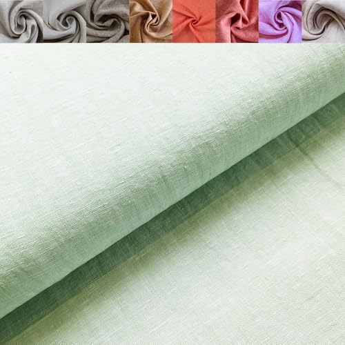 Leinen Meterware meliert - Leinenstoffe farbig - gefärbtes Leinen Melange - Leinengewebe Jeansoptik - 100% Reinleinen *ab 50cm, Farbe: 215 pistazie von Generisch