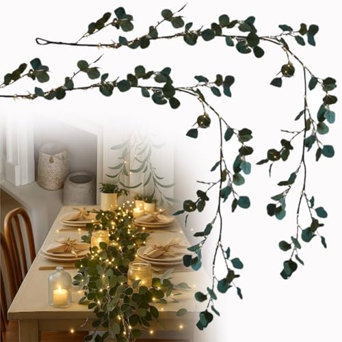 Lichterkette mit Olivenranke, 1,8 m, funkelnder Baum, Olivenranke, glänzende künstliche grüne Girlande, warme LED-Lichtstreifen für Weihnachten, Tischkamin Dekor (2 Stück) von Generisch