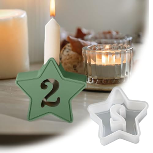 LichthäUser Silikonform,Silikonform Haus Mit Stern, Baum Haus, Adventskranz 1-4, Kerzenhalter 4 LöCher Rund GießFormen (Grün) von Generisch