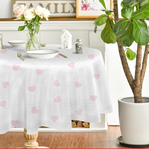Liebe Tischdecke Abwaschbar Rund, Gartentischdecke für Outdoor Drucken, Tischdecke Rosa Wasserabweisend, Tischtuch für Küche, Restaurant, Hochzeit, Bankett (90 cm) A67 von Generisch