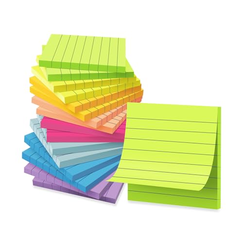 Linierte Haftnotizen, 7,6 x 7,6 cm, linierte Notizblöcke mit starker Haftung, 16 Stück, leuchtende Farben, für Büro, Schule und Zuhause von Generisch