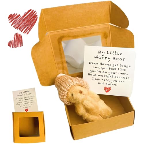 Little Bear in Box, Handmade Mini Plush Bear in Box with Mini Plush Bear with Inspirational Card, Motivational Gifts for Lovers (Brown) von Generisch