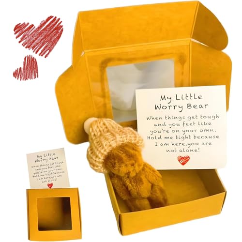 Little Bear in Box, Handmade Mini Plush Bear in Box with Mini Plush Bear with Inspirational Card, Motivational Gifts for Lovers (Coffee) von Generisch