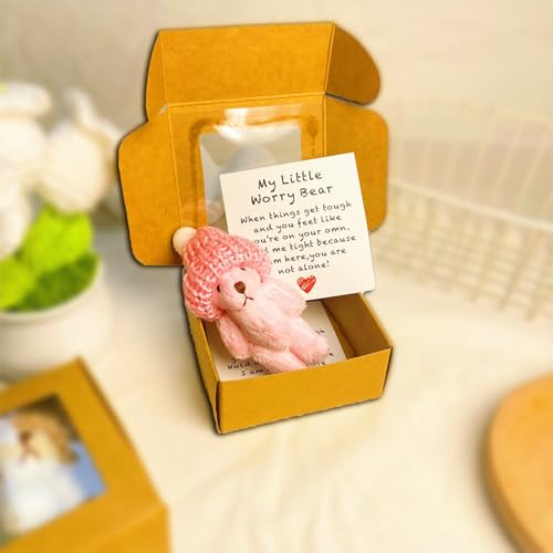 Little Bear in Box, Mini Plush Teddy Bear in Box, Mini Plush Bears, with Inspirational Card, Desk Accessories, Cute BearGifts for Sympathy (Pink) von Generisch