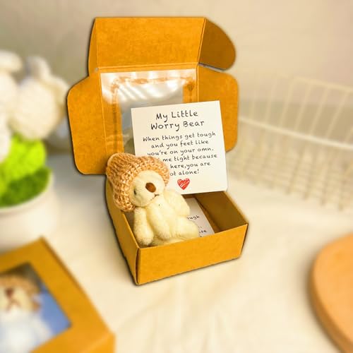 Little Bear in Box, Mini Plush Teddy Bear in Box, Mini Plush Bears, with Inspirational Card, Desk Accessories, Cute BearGifts for Sympathy (White) von Generisch