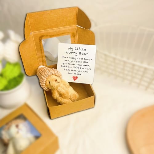 Little Bear in Box, Mini Plush Teddy Bear in Box, Mini Plush Bears, with Inspirational Card, Desk Accessories, Cute BearGifts for Sympathy (Yellow) von Generisch