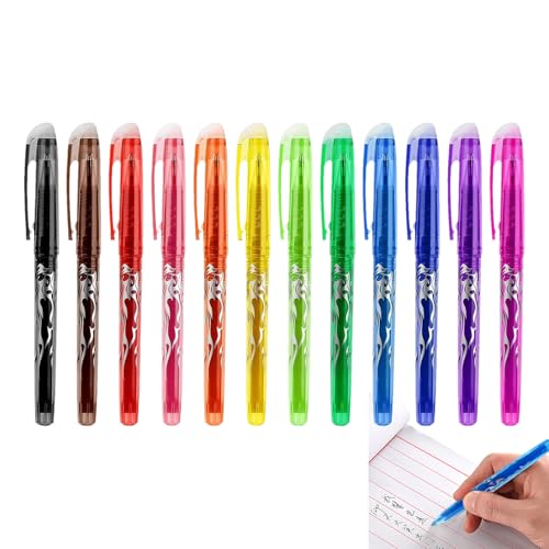 Löschbare Gelschreiber – 12 Farben Tinte Handschrift Schreibstifte | Bunte 0,5 mm Radiergummi-Kugelschreiber, Linien zum Zeichnen, Notizen, Schreiben, Reisen, Arbeiten, Journaling, Skizzieren von Generisch