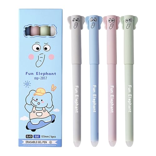 Löschbare Gelstifte, Stift mit Radiergummi,Animal Black Ball Point Stifte | 4 Teile glattes Schreiben süßes stationäres Set, feiner Punkt 0,5 mm mit Gummi für Kinder Schüler Erwachsene Schulbüro Nutzu von Generisch