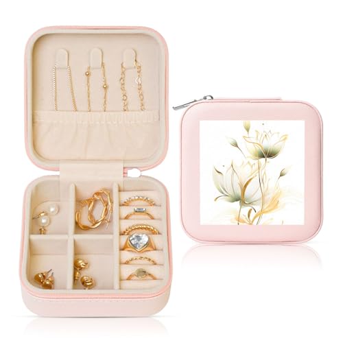 Lotus Kleine Schmuckschatulle, abstraktes Blumenmuster, PU-Leder, Reise-Schmuck-Organizer für Frauen und Mädchen, Aufbewahrungskoffer für Ringe, Ohrringe, Halsketten, Armbänder Lotus Kleine Schmuckschatulle, abstraktes Blumenmuster, PU-Leder, Reise-Schmuck-Organizer für Frauen und Mädchen, Aufbewahrungskoffer für Ringe, Ohrringe, Halsketten, Armbänder von Generisch
