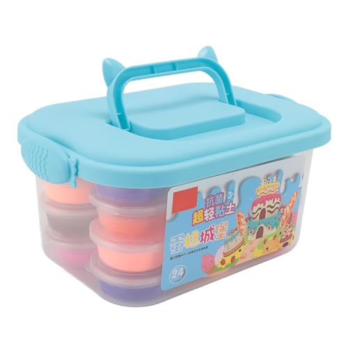 Lufttrocknendes Ton-Set, Modelliermasse-Set, Mehrzweck, 24 Farben, ultraleicht, mit Aufbewahrungsboxen für Kinder, Blau von Generisch