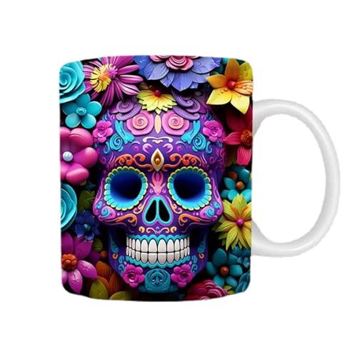 Lustige Kaffeetasse – Totenkopf- und Blumen-Tasse mit flachem Effekt, tragbare Totenkopf-Kaffeetasse mit lebendigen Farben, Keramik-Teetasse für Kaffee, Tee Lustige Kaffeetasse – Totenkopf- und Blumen-Tasse mit flachem Effekt, tragbare Totenkopf-Kaffeetasse mit lebendigen Farben, Keramik-Teetasse für Kaffee, Tee von Generisch