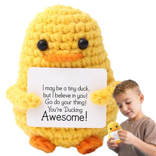 Lustige Positive Entenpuppe, Taschenstrick-Entenspielzeug | Positive Häkel-Entenpuppe,Handgefertigte gestrickte Entenpuppe für Tisch, Bücherregal, Wohnzimmer, Schlafzimmer von Generisch