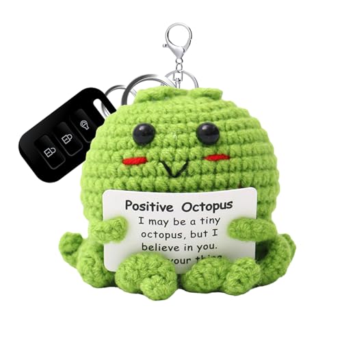 Lustiger positiver Oktopus – gestrickte Oktopus-Puppe mit Ermutigungskarte, handgewebte Dekorationen, emotionale Unterstützung, Häkelpuppe für Freunde von Generisch