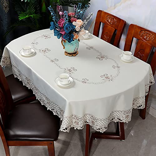 Luxuriöse ovale Tischdecke, schmutzabweisend, bestickt, Tischdecke, knitterfrei, Tischdecken für ovale Tische, elegante Heimdekoration, 130 x 175 cm von Generisch