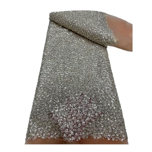 Luxuriöser Pailletten-Perlenstoff, afrikanische Perlenspitze, Netzstoff, 4,5 m, nigerianisches Hochzeitskleidmaterial von Generisch