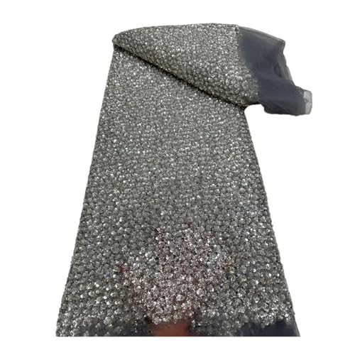 Luxuriöser Pailletten-Perlenstoff, afrikanische Perlenspitze, Netzstoff, 4,5 m, nigerianisches Hochzeitskleidmaterial von Generisch