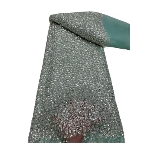 Luxuriöser Pailletten-Perlenstoff, afrikanische Perlenspitze, Netzstoff, 4,5 m, nigerianisches Hochzeitskleidmaterial von Generisch