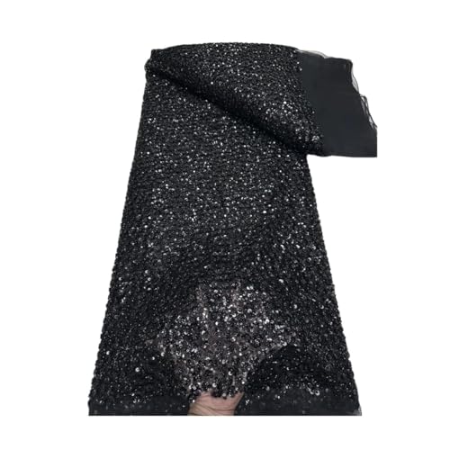 Luxuriöser Pailletten-Perlenstoff, afrikanische Perlenspitze, Netzstoff, 4,5 m, nigerianisches Hochzeitskleidmaterial von Generisch