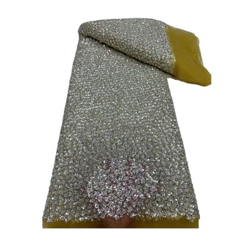 Luxuriöser Pailletten-Perlenstoff, afrikanische Perlenspitze, Netzstoff, 4,5 m, nigerianisches Hochzeitskleidmaterial von Generisch