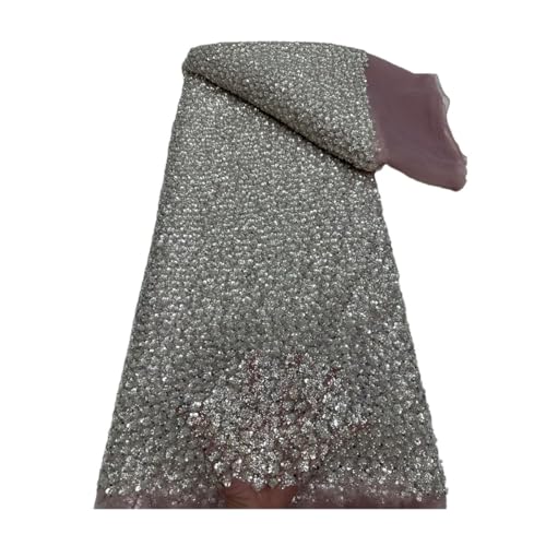 Luxuriöser Pailletten-Perlenstoff, afrikanische Perlenspitze, Netzstoff, 4,5 m, nigerianisches Hochzeitskleidmaterial von Generisch