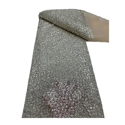 Luxuriöser Pailletten-Perlenstoff, afrikanische Perlenspitze, Netzstoff, 4,5 m, nigerianisches Hochzeitskleidmaterial von Generisch