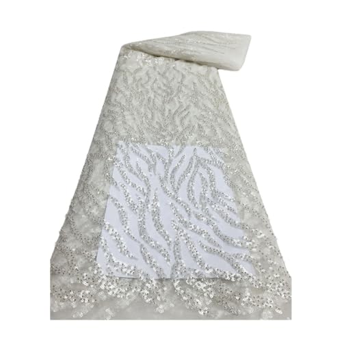 Luxuriöser schwerer Perlenstoff für afrikanische Hochzeitspartys, Kleiderstoff, 4,5 m, Stickerei, Pailletten, Tüll Luxuriöser schwerer Perlenstoff für afrikanische Hochzeitspartys, Kleiderstoff, 4,5 m, Stickerei, Pailletten, Tüll von Generisch