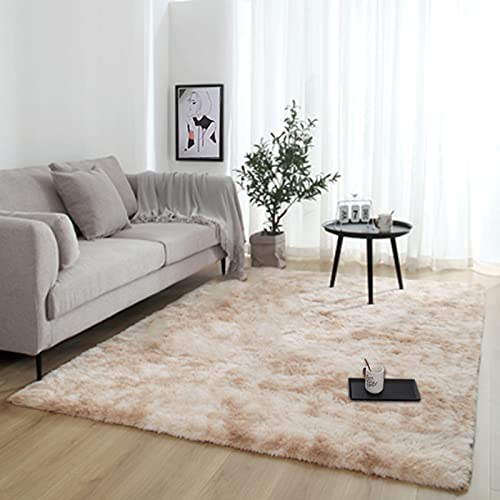 Luxuriöser zotteliger Kunstfell-Teppich – weich und flauschig, batikfarben, rutschfester Indoor-Teppich für Heimdekoration, Schlafzimmer, Kinderzimmer, Wohnzimmer, 200 x 200 cm, Braun von Generisch