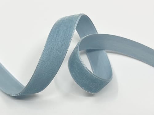Luxus Samtband mit Webkante, 16mm, 5m-Rolle, 33 Farben, waschbar, für Geschenkverpackungen, Dekorationen, zum Nähen | Seidenbandweberei Säckingen GmbH (603 blue note (Hellblau)) von Generisch