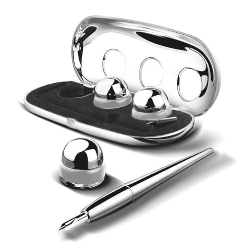 Luxus-Schreibset mit Ständer aus verchromtem Metall, 3 dekorative Kugeln und Füllfederhalter, Geschenkbox Luxus-Schreibset mit Ständer aus verchromtem Metall, 3 dekorative Kugeln und Füllfederhalter, Geschenkbox von Generisch